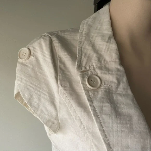 Y2K Vintage Costa Blanca Short Sleeve Blazer White 100% Cotton Size 6 Small - Picture 6 of 8